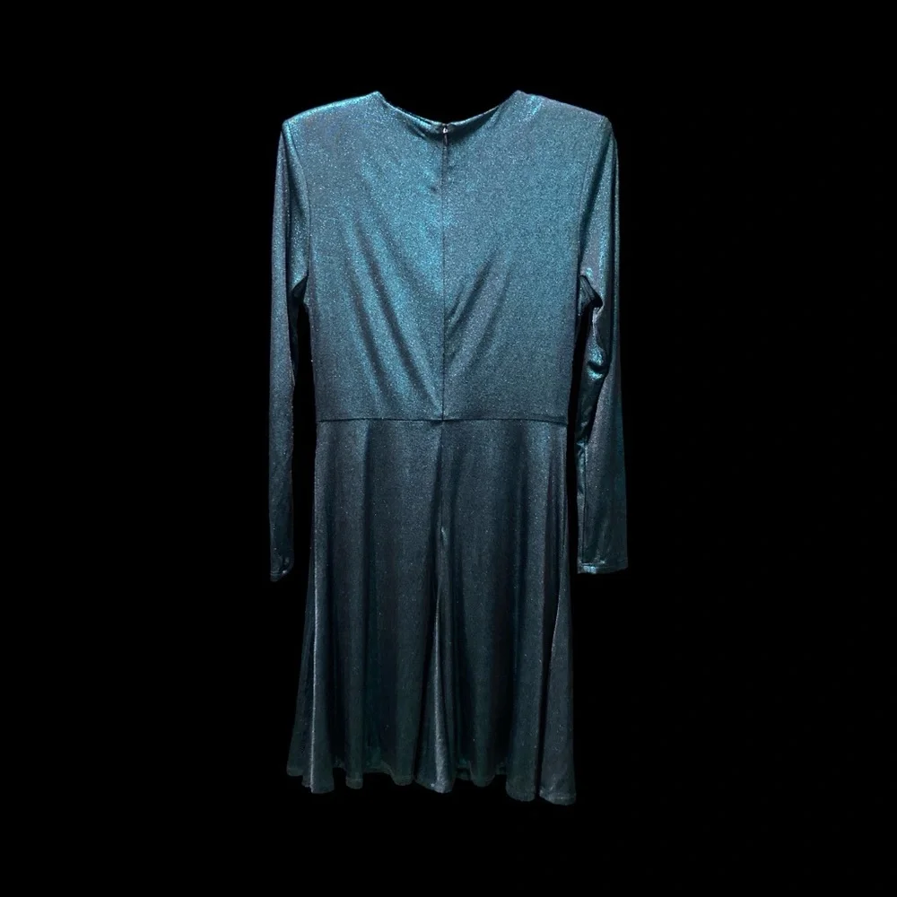 Zarr Metallic Teal Long Sleeve Twist Front Dress - Picture 5 of 9